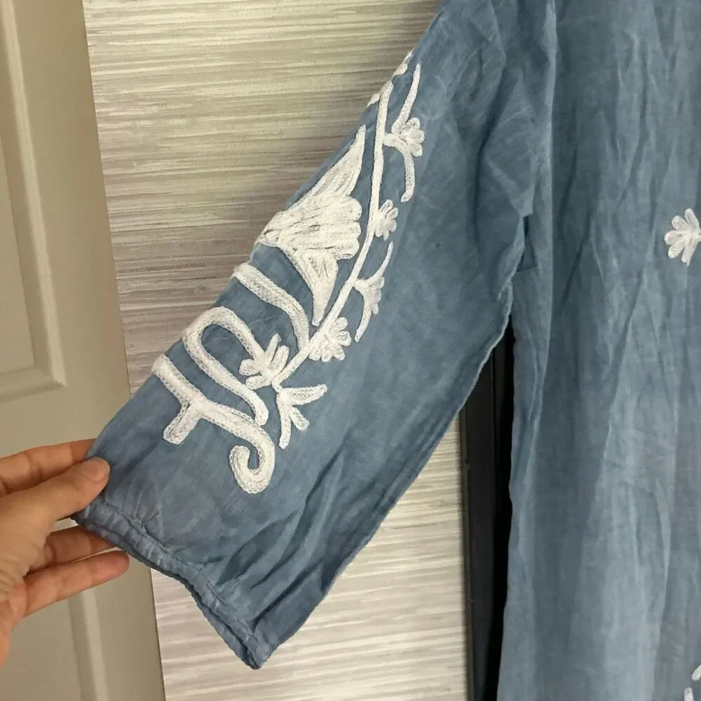 Dolma gorgeous lightweight denim color 100% cotton embroidered swimwear cover-up